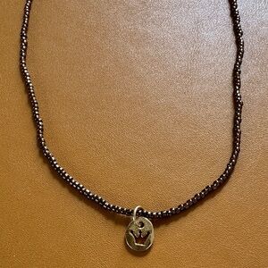 Metallic Brown Beaded Necklace with Charm